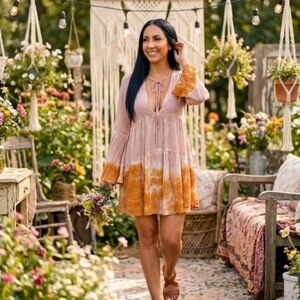 Young Fabulous & Broke Pink and Orange Long Sleeve Dress